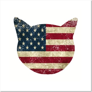 American Flag Cat Head Posters and Art